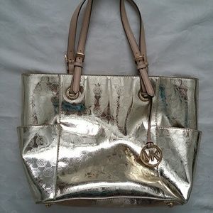 Michael Kors golden metallic mirror MK logo large bag